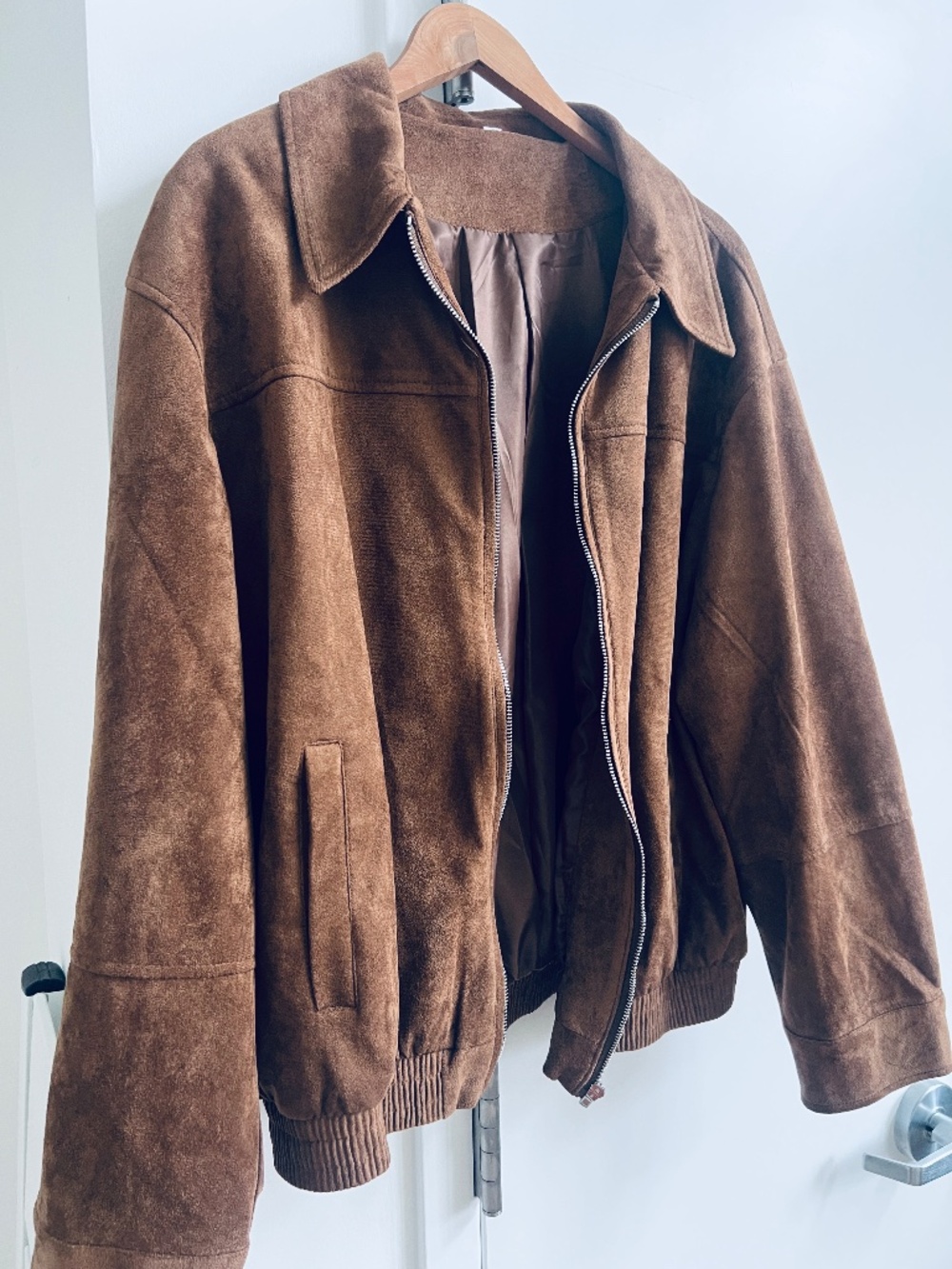 ZARA Brown Suede-Look Bomber Jacket Size S - Picture 3 of 5